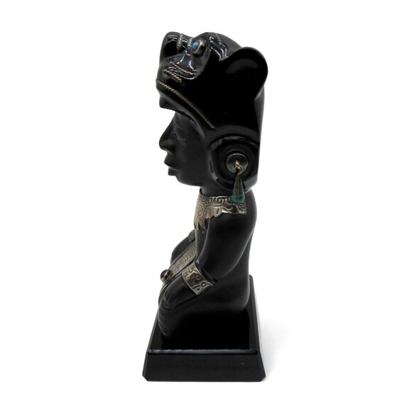 Obsidian Black Stone Sculpture with 925 Silver Accents Taxco Mexico Vintage - Picture 6 of 13